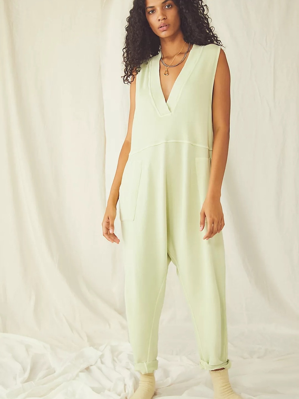 FREE PEOPLE Frozen Lime Green What’s Up Onesie Sleeveless Jumpsuit Size S